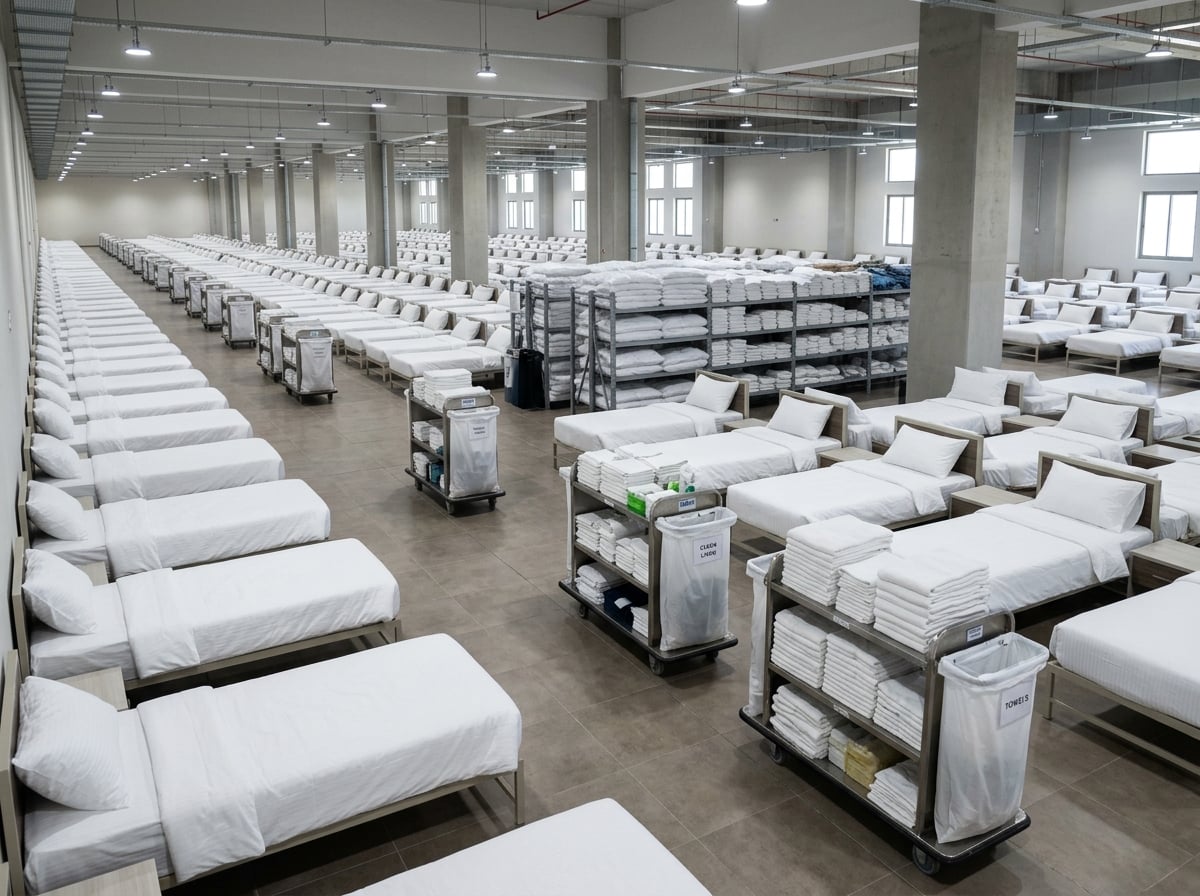 Large scale hotel linen setup for Hajj and Umrah accommodation in Saudi Arabia Large scale hotel linen setup for Hajj and Umrah accommodation in Saudi Arabia