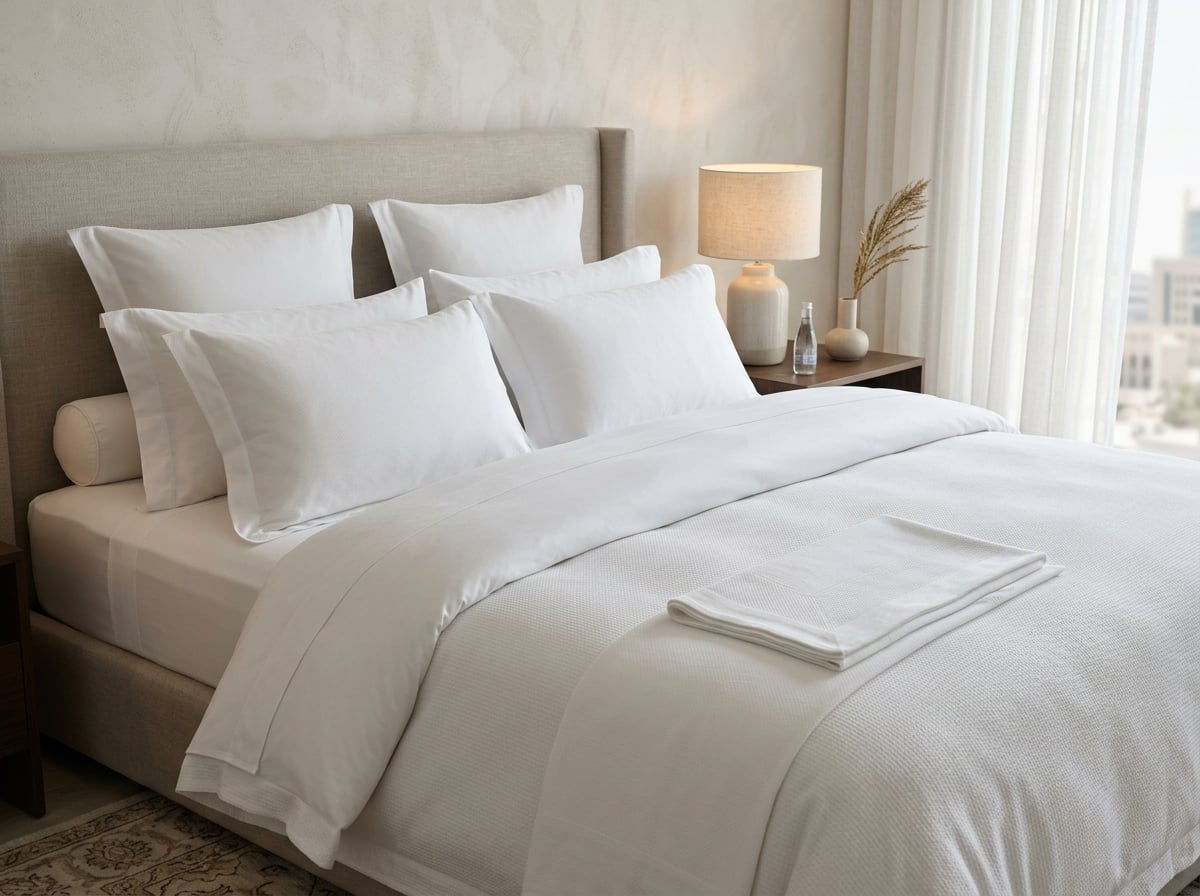 Luxury hotel bed linen and premium white bedding for five star hospitality in Saudi Arabia Luxury hotel bed linen and premium white bedding for five star hospitality in Saudi Arabia