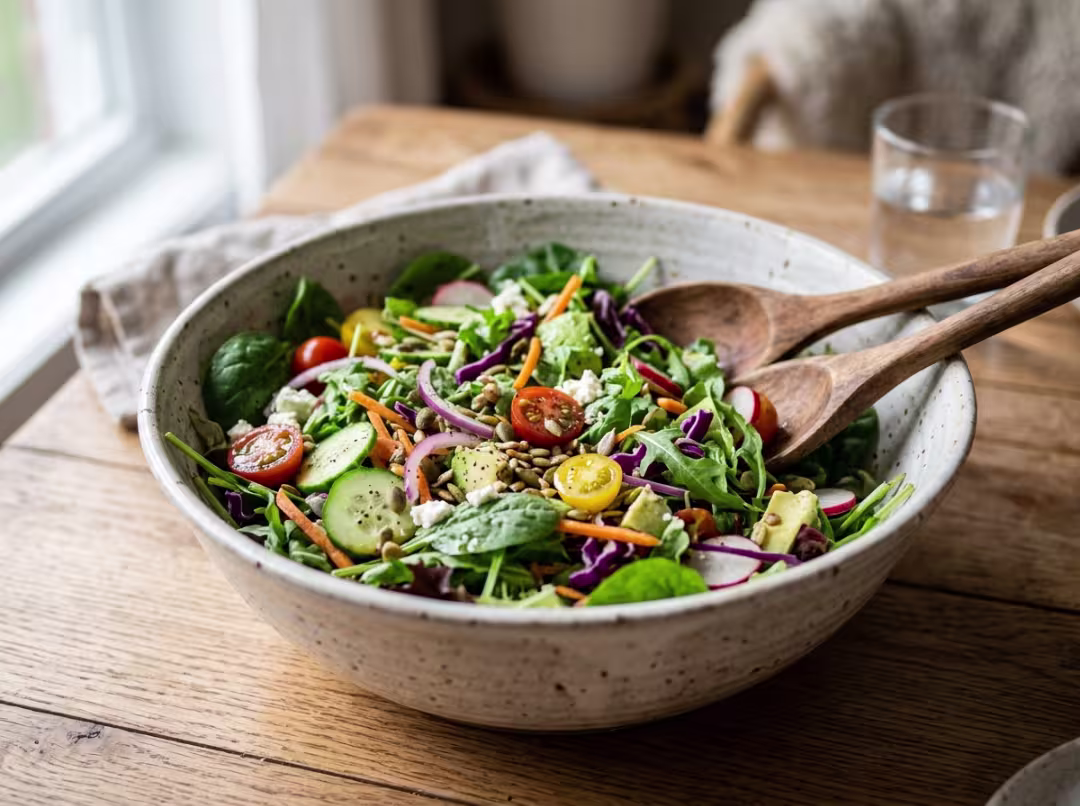 Ceramic bowl filled with fresh salad Ceramic bowl filled with fresh salad