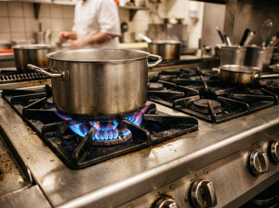Commercial gas range with blue flames Commercial gas range with blue flames