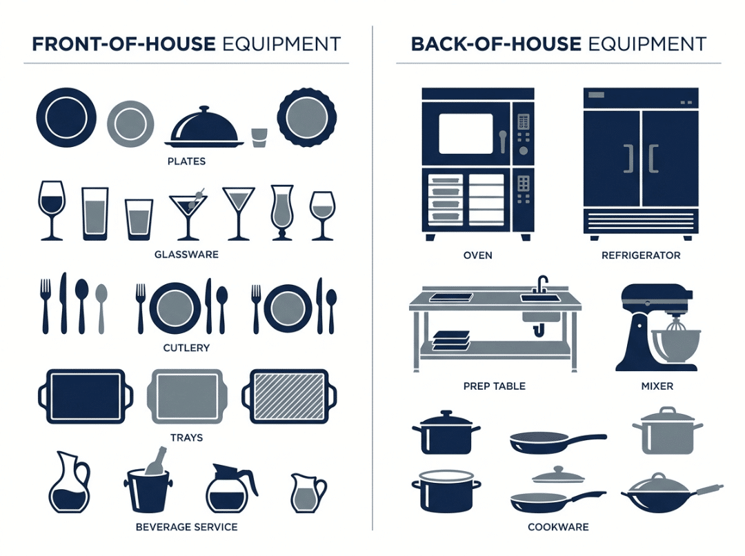 Comparison between front of house food service equipment and back of house kitchen equipment Comparison between front of house food service equipment and back of house kitchen equipment