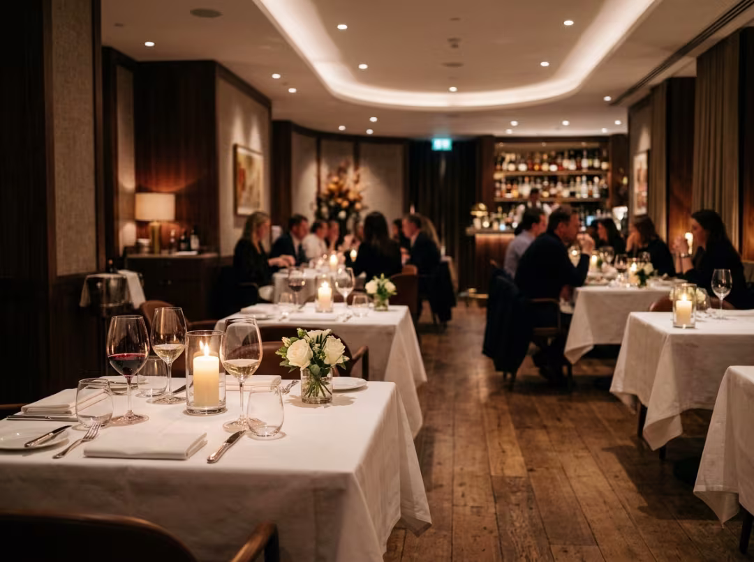 Elegant fine dining restaurant interior at night Elegant fine dining restaurant interior at night
