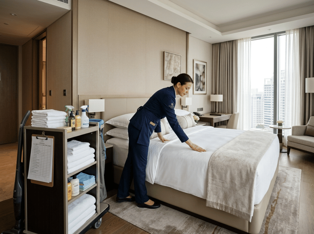 Hotel housekeeping in guest room