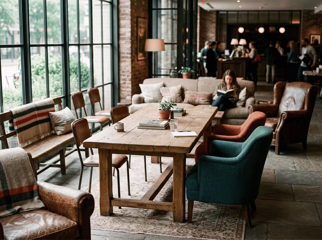 Mixed hotel lobby seating cluster Mixed hotel lobby seating cluster