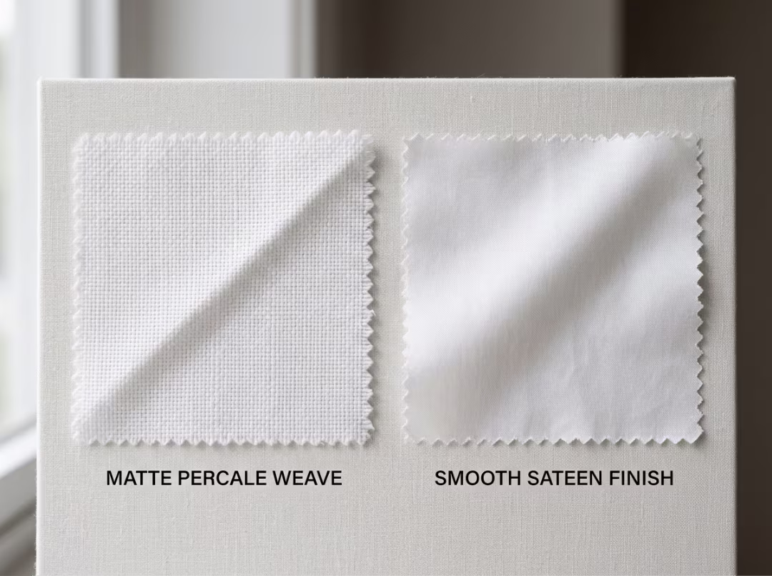 Percale and sateen cotton weaves side by side Percale and sateen cotton weaves side by side