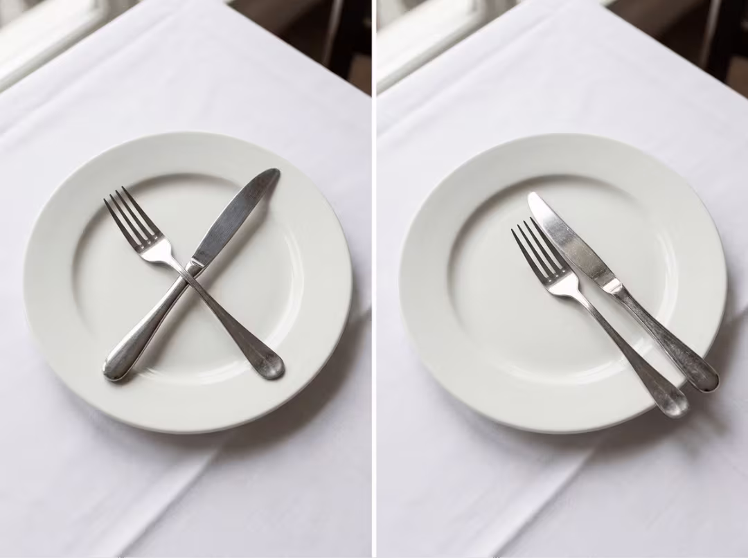 Resting and finished silverware positions compared Resting and finished silverware positions compared