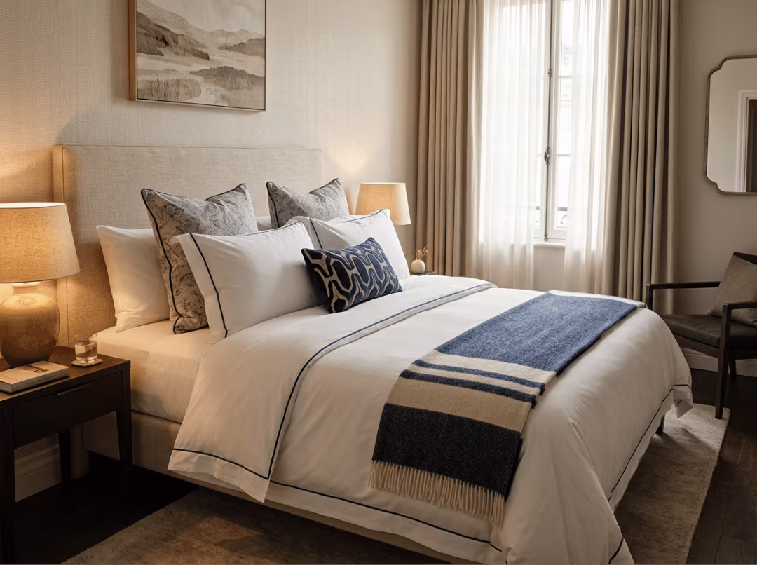 Styled boutique hotel bed with layers Styled boutique hotel bed with layers