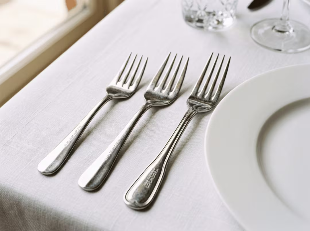Three forks arranged outside in by plate Three forks arranged outside in by plate