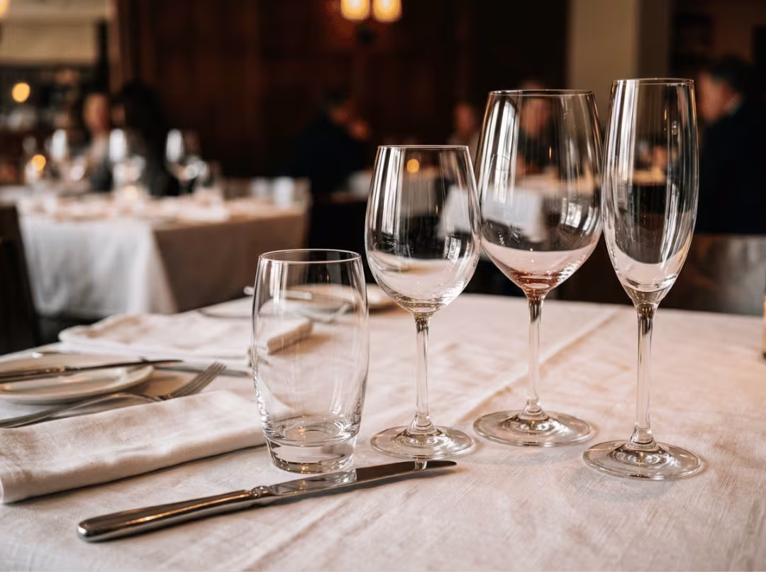 Water and wine glasses above the knife Water and wine glasses above the knife