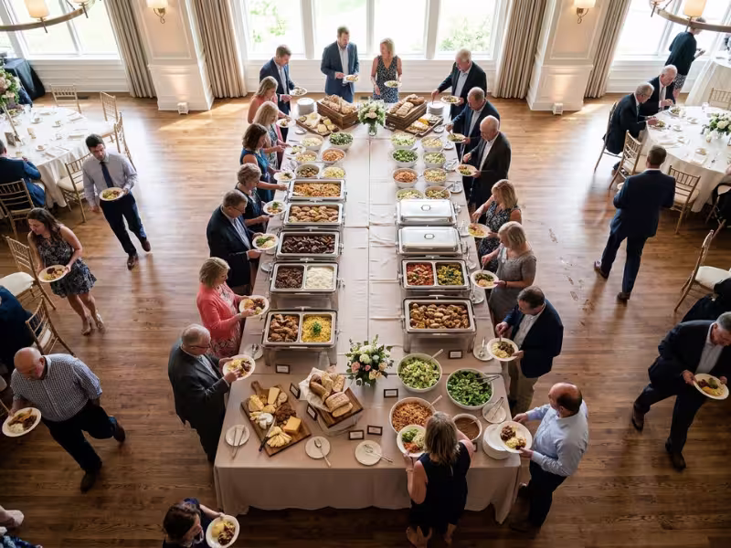 Overhead view of double sided buffet line Overhead view of double sided buffet line