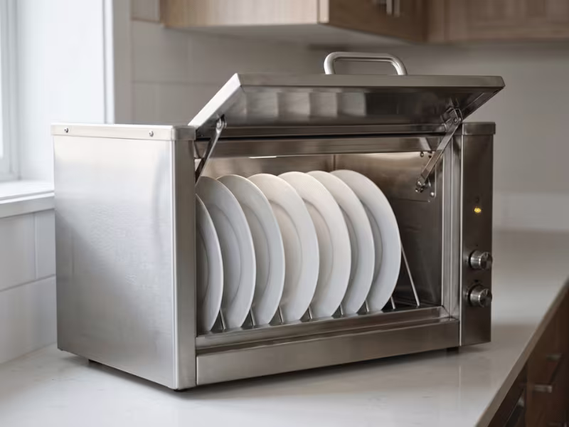 Plate warmer holding ceramic dinner plates Plate warmer holding ceramic dinner plates