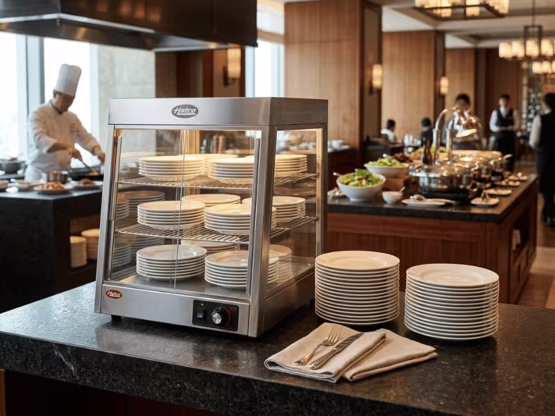 Plate warmer with stacked serving plates