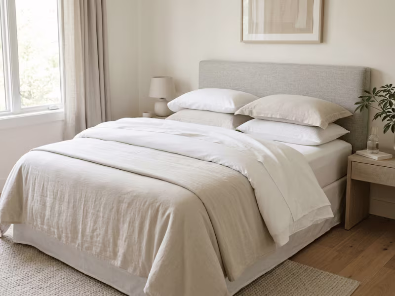 Premium cotton bed sheets on a neatly made bed