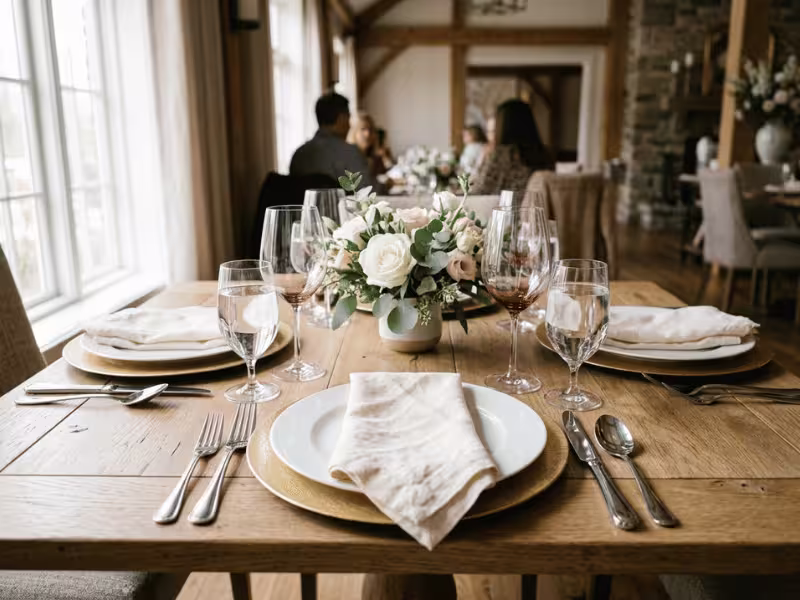Elegant hotel dining table with a formal place setting